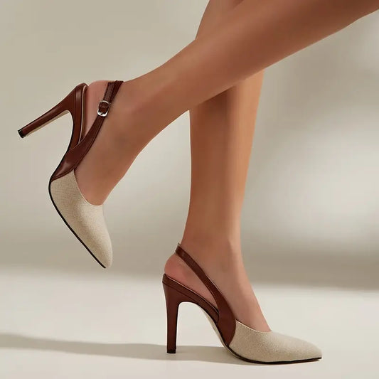Magna Brown & Beige Pointed-Toe Stiletto Heels